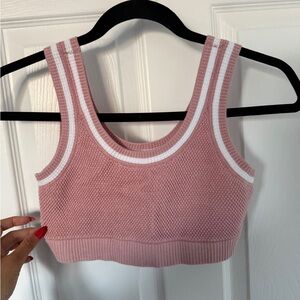 ALO Yoga Pink Knit Tank with White Accents